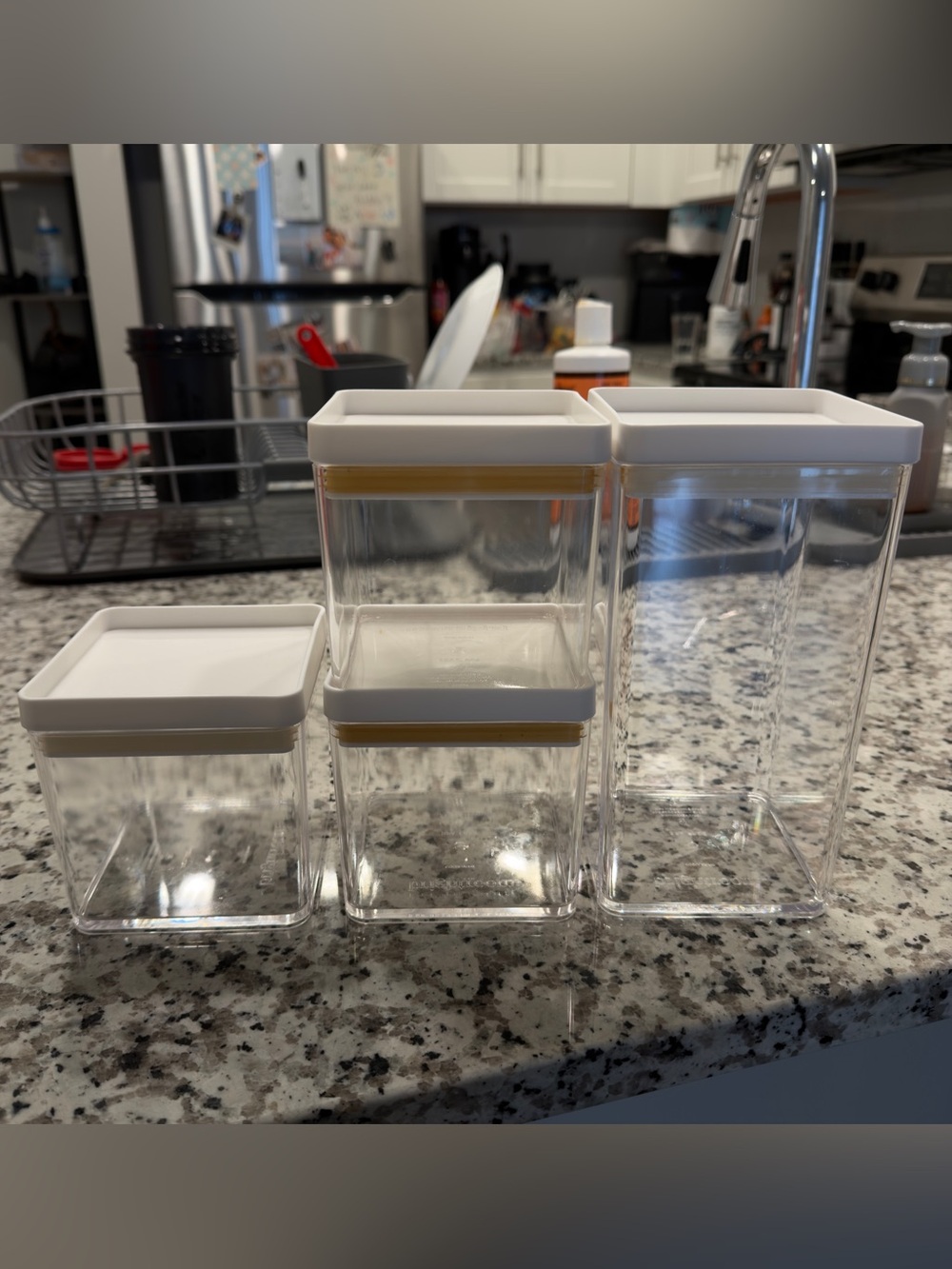 Clear Stackable Kitchen Storage Containers with White Lids